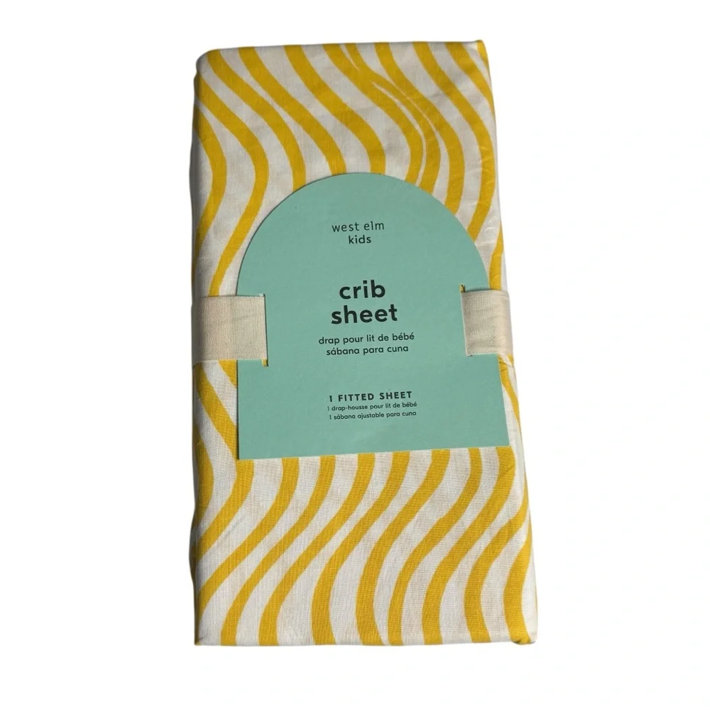 West Elm Blaine Fitted Crib Sheet Yellow Soft‎ Waves Cotton Kids NEW